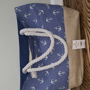 Large Nautical print tote bag NWT